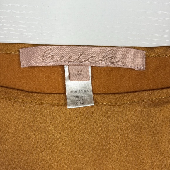 Anthropologie Hutch Satin 3/4 Puff Sleeve Blouse Golden Yellow Medium - Picture 8 of 9